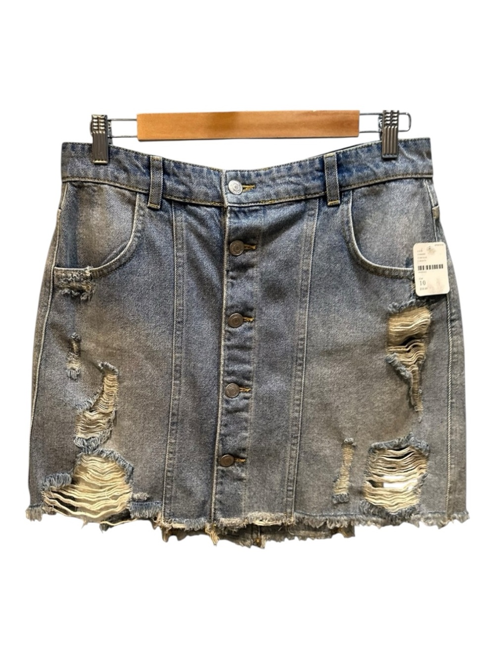 Free People Denim Mink Skirt Jean Skirt Distressed Buttonfly 10 New with Tag